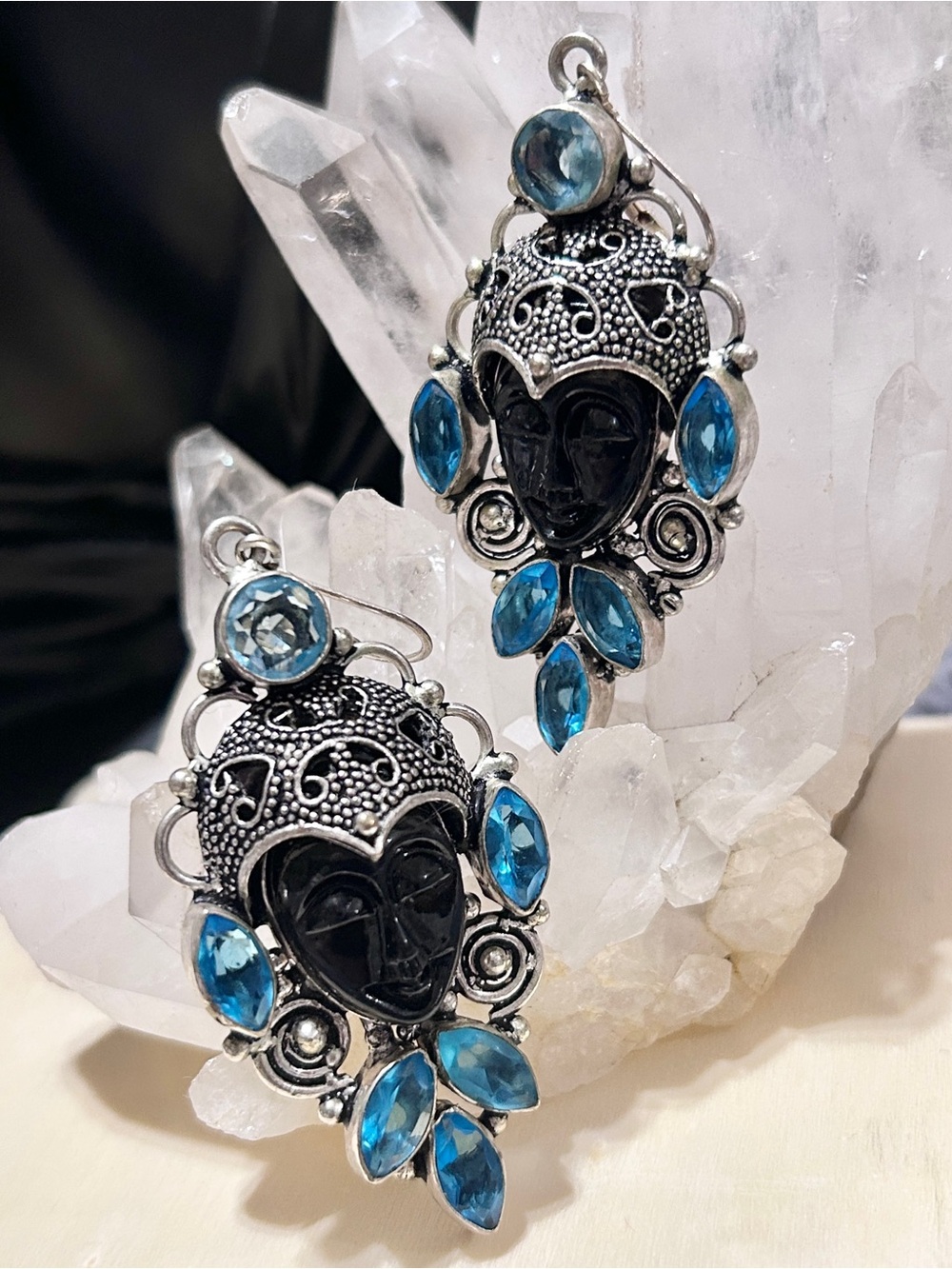 Sajen Artisan Goddess Earrings with Blue Topaz Accents